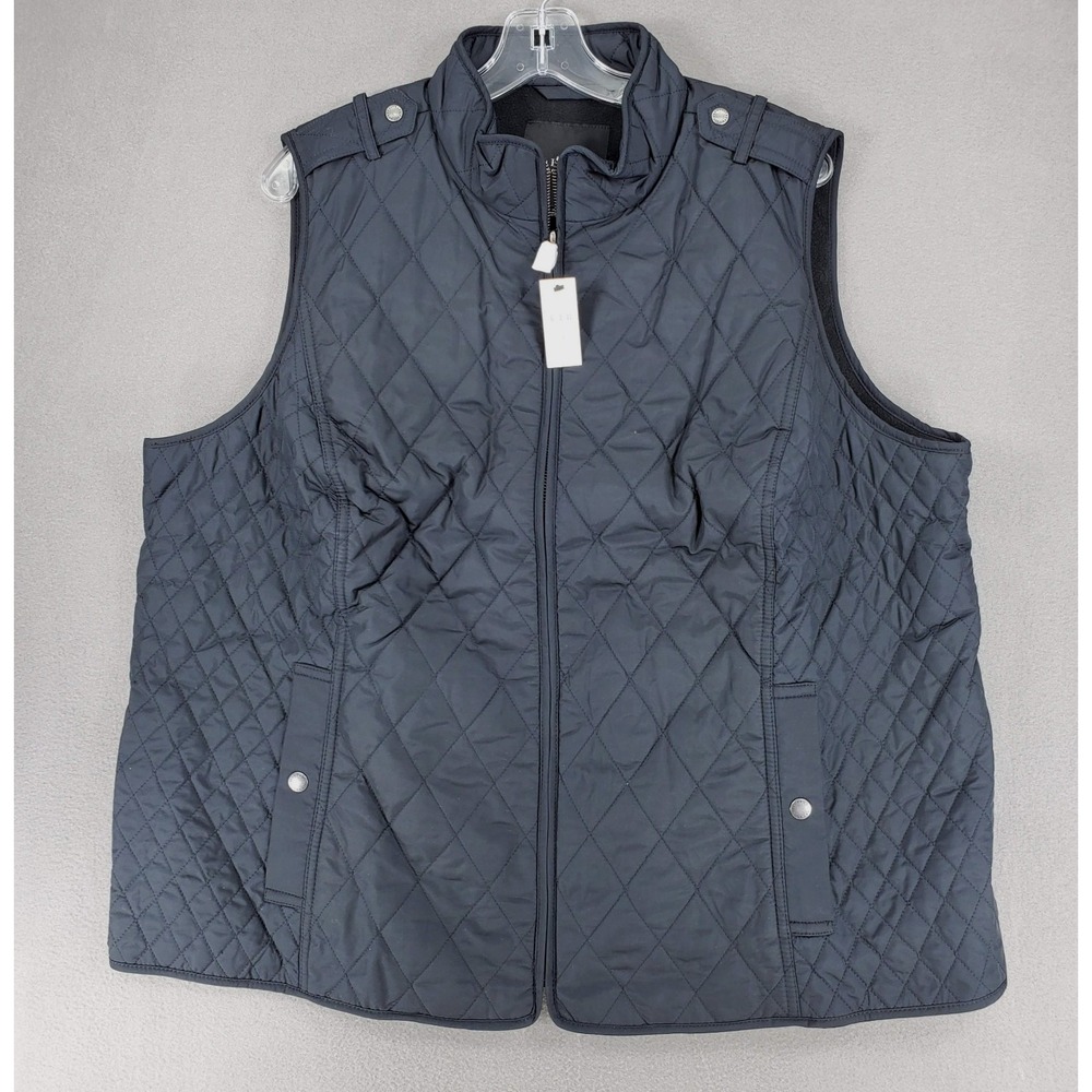 New Talbots Down Puffer Vest 2Xp Black Plus Petite Preppy Quilted Fleece Lined